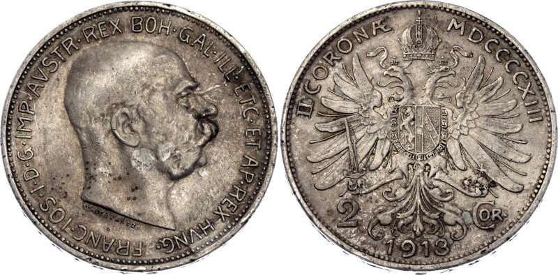 Austria 2 Corona 1913

KM# 2821, Schön# 20, N# 7934; Silver; Franz Joseph I; V...