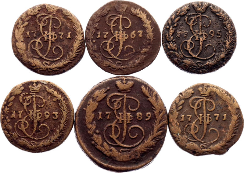 Russia Lot of 6 Coins 1767 - 1795

Copper; Catherine II (1762-1796); VF+