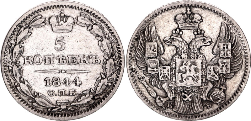 Russia 5 Kopeks 1844 СПБ КБ

Bit# 398; Silver 0.98 g.; XF