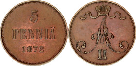 Russia - Finland 5 Pennia 1872 Die Crack Error