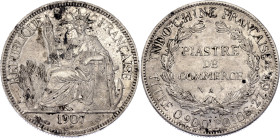 French Indochina 1 Piastre 1907 A
