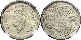 British India 1/4 Rupee 1942 NGC MS63