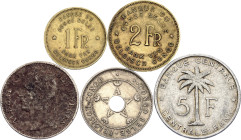 Belgian Congo Lot of 5 Coins 1911 - 1958