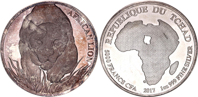 Chad 5000 Francs 2017

KM# 46, N# 97201; Silver., Proof; African wildlife - Af...
