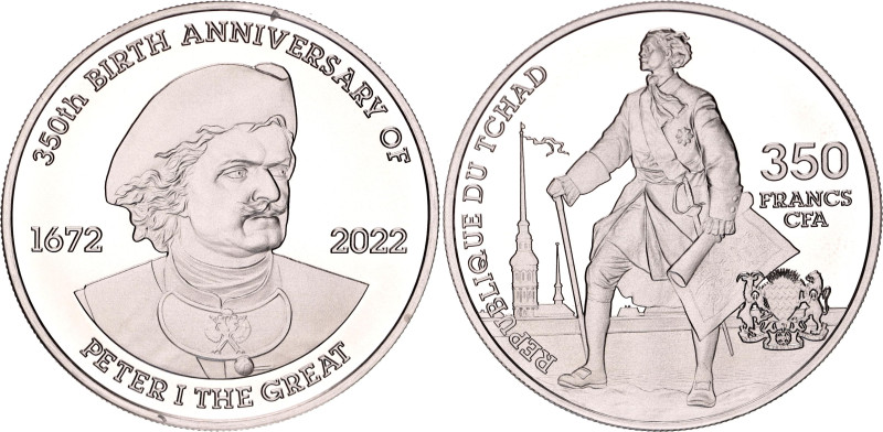 Chad 350 Francs 2022

KM# 159, N# 343859; Copper-Nickel., Proof; 350th Birth A...
