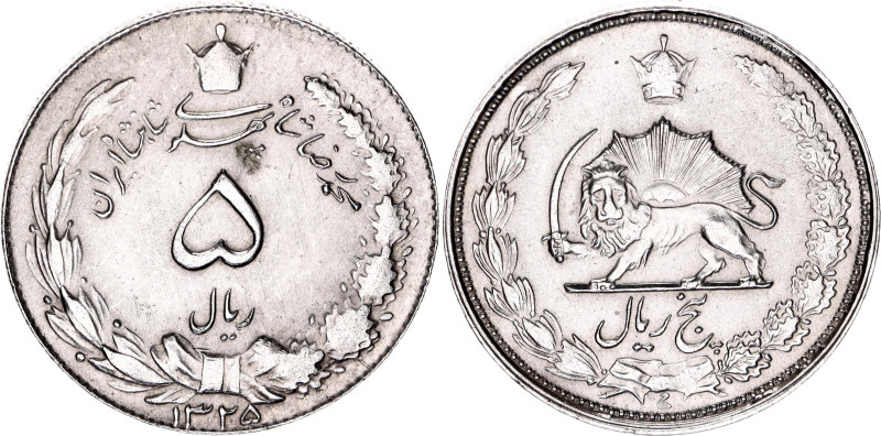 Iran 5 Rials 1946 AH 1325

KM# 1145, N# 19686; Silver; Mohammad Reza Pahlavi; ...