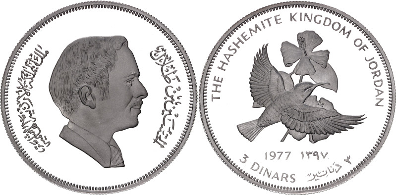 Jordan 3 Dinars 1977 AH 1397

KM# 32, N# 43289; Silver., Proof; Conservation; ...