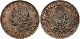 Argentina 2 Centavos 1891 Die Crack Error
