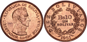 Bolivia 10 Bolivianos / 1 Bolivar 1951