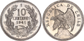 Chile 10 Centavos 1941 So Die Crack Error
