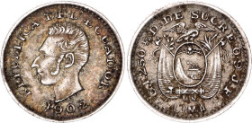 Ecuador 1/2 Decimo 1902 JF Die Crack Error