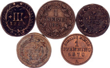 German States Lot of 5 Coins 1733 -1869