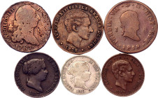 Spain Lot of 6 Coins 1778 -1878