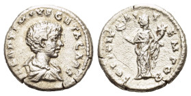 Denarius AR
Geta (Caesar, 197-209), Rome, AD 198-200, Bare head and draped bust r. R / Felicitas standing l., holding caduceus and cornucopiae
18 mm...