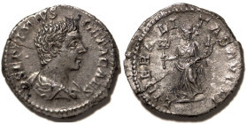 Denarius AR
Elagabal (218-222), Rome, MP ANTONINVS PIVS AVG, laureate bust of Elagabal right / LIBERALITAS AVG II, Liberalitas standing left holding ...