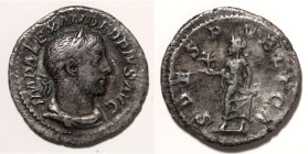 Denarius AR
Severus Alexander (231-235), Rome, IMP ALEXANDER PIVS AVG, laureate bust of Severus Alexander right / SPES PVBLICA, Spes walking left hol...