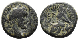 Bronze Æ
Cappadocia, Tyana. Antoninus Pius 138-161 AD ANTWNEIN-[OC] [CEBACTOC?], laureate head right / [TYANEΩN T Π T] IEPAC Y AY, Tyche of Tyana in ...