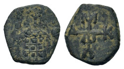 Half Tetarteron Æ
Manuel I Comnenus, 1143-1180 AD, Crowned bust facing, wearing loros, and holding labarum and globus cruciger / Monogram of Manuel
...
