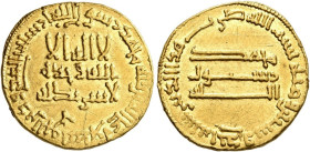 Dinar AV
Abbasid Caliphate, Al-Mahdi, AH 158-169 / AD 775-785, without mint, AH 161 = AD 777/8
19 mm, 4,23 g