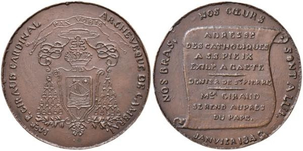 Pio IX (1846-1870) Medaglia 1849 Arcivescovo di Cambrai per Pio IX esiliato a Ga...