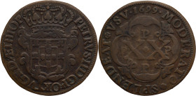 Brazil
D. Pedro II - Ae XX Réis 1699 PPPP Porto
AG: 03.07 16,99g
Very Fine 

Brazil
D. Pedro II - Ae XX Réis 1699 PPPP Porto
AG: 03.07 16,99g
...