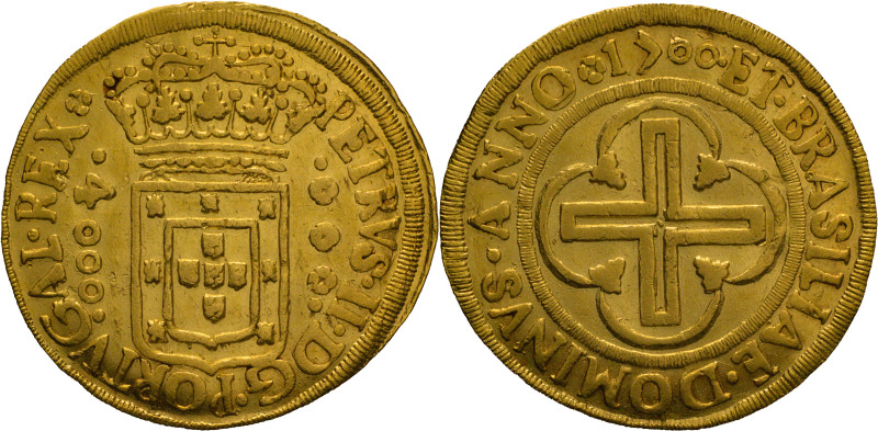 Brazil
D. Pedro II - AU 4.000 Réis Rio de Janeiro 1700
Date bewteen finial and...