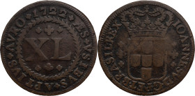 Brazil
D. João V - Ae XL Réis Lisboa 1722
AG: 17.01 12,80g
Fine

Brazil
D. João V - Ae XL Réis Lisboa 1722
AG: 17.01 12,80g
BC