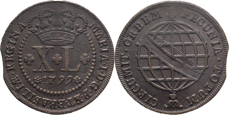 Brazil
D. Maria I - Ae XL Réis Lisboa 1799
AG: 12.01 12,58g
Very Fine

Braz...