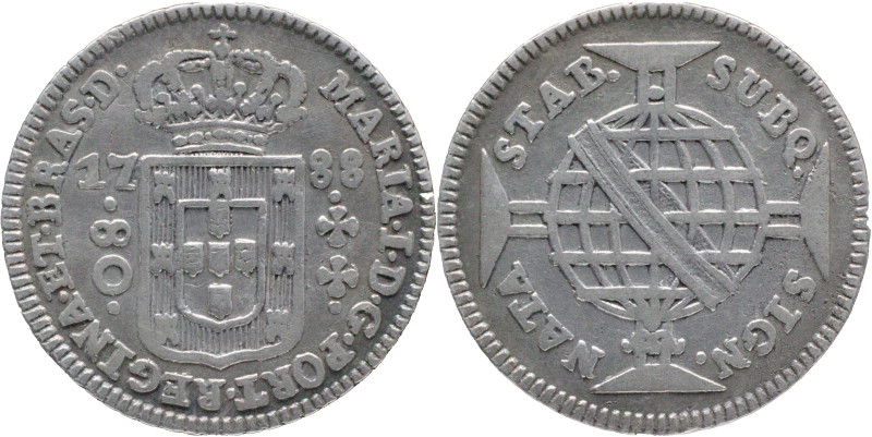 Brazil
D. Maria I - AR 80 Réis of D. Maria I Lisboa 1788
AG: 13.02 2,20g
Very...