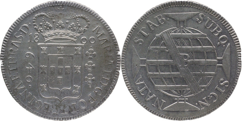 Brazil
D. Maria I - AR 640 Réis Bahia 1800
AG: 22.03 18,97g
Fine 

Brazil
...