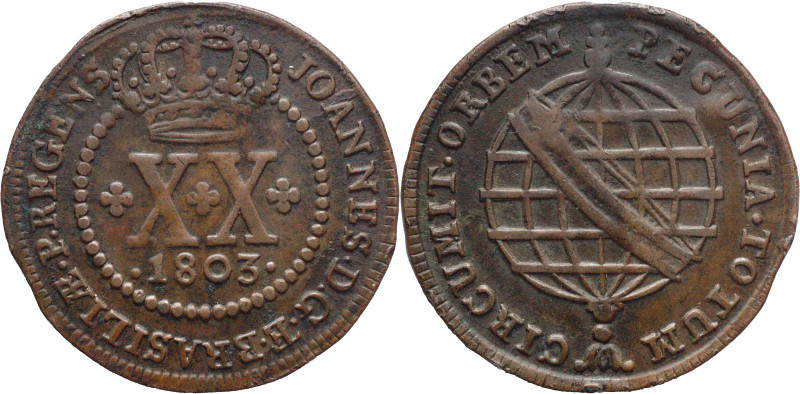 Brazil
D. João P.R. - Ae XX Réis Lisboa 1803
AG: 05.03 6,79g
Good Fine

Bra...