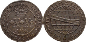 Brazil
D. João P.R. - Ae XX Réis Rio de Janeiro 1814
AG: 07.07 4,96g
Good Very Fine

Brazil
D. João P.R. - Ae XX Réis Rio de Janeiro 1814
AG: 0...