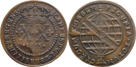 Brazil
D. João P.R. - Ae 20 Réis Bahia 1815
AG: 10.04 5,45g
Good Very Fine

Brazil
D. João P.R. - Ae XX Réis Bahia 1815
AG: 10.04 5,45g
MBC+...