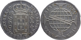 Brazil
D. João P.R. - AR 960 Réis Rio de Janeiro 1812
Restruck over 8 reales of Espanha.
Amended Date 2/1
AG: 29.08 26,96g
Extremely Fine

Braz...