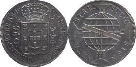 Brazil
D. João P.R. - AR 960 Réis Rio de Janeiro 1818
Restruck over 8 reales of Spain.
AG: 29.21 26,83g
Extremely Fine

Brazil
D. João P.R. - A...