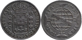 Brazil
D. João P.R. - AR 960 Réis Bahia 1813
Restruck over 8 reales of Spain.
AG: 31.06 26,84g
Good Extremely Fine

Brazil
D. João P.R. - AR 96...