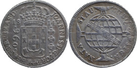 Brazil
D. João P.R. - AR 960 Réis Bahia 1814
Restruck over 8 reales of Spain.
AG: 31.08 26,23g
Very Fine

Brazil
D. João P.R. - AR 960 Réis Bah...