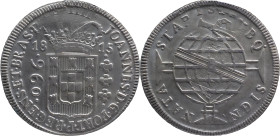Brazil
D. João P.R. - AR 960 Réis Bahia 1815
Restruck over 8 reales of Carlos IV
AG: 31.09 27,22g
Extremely Fine

Brazil
D. João P.R. - AR 960 ...