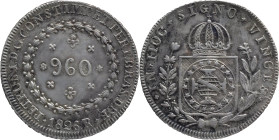 Brazil
D. Pedro I - AR 960 Réis Rio de Janeiro 1826
Restruck over 8 reales of Spain
26,79g
Good Extremely Fine

Brazil
D. Pedro I - AR 960 Réis...