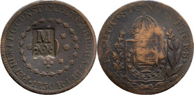Brazil
D. Pedro I - Ae Countermark "M XX" over a 80 Réis of 1830 from D. Pedro I of Brazil.
26,96g
Extremely Fine

Brazil
D. Pedro I - Ae Carimb...