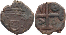 Portuguese India
D. Pedro Regente (1667-1683) 
Half Bazaruco D-O - 1670
AG: 01.01 2,36g
Good Fine

Índia Portuguesa
D. Pedro Regente (1667-1683...