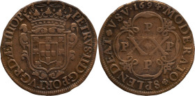 Angola
D. Pedro II (1683-1706) 
20 Réis PPPP - 1694
AG: 03.02 14,83g
Very Fine

Angola
D. Pedro II (1683-1706) 
20 Réis PPPP - 1694
AG: 03.02...