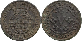 Angola
D. José I (1750-1777)
5 Réis - 1770
AG: 05.01 3,40g
Very Fine

Angola
D. José I (1750-1777)
5 Réis - 1770
AG: 05.01 3,40g
MBC-