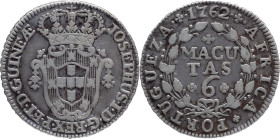 Angola
D. José I (1750-1777)
6 Macutas - 1762
AG: 11.01 8,61g
Very Fine

Angola
D. José I (1750-1777)
6 Macutas - 1762
AG: 11.01 8,61g
MBC