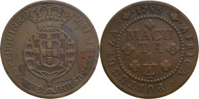 Angola
D. Maria I e D. Pedro III (1777-1786)
1/4 Macuta - 1785
AG: 01.01 8,66g
Fine

Angola
D. Maria I e D. Pedro III (1777-1786)
1/4 Macuta 1...
