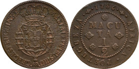 Angola
D. Maria I e D. Pedro III (1777-1786)
1/2 Macuta - 1786
AG: 02.03 18,27g
Good Fine

Angola
D. Maria I e D. Pedro III (1777-1786)
1/2 Ma...