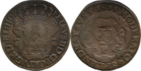 Angola
 D. João Regente (1799-1816) - Shield Countermark 
Over 20 réis 1699 de D. Pedro II
AG: 10.07 14,47g
Fine

Angola
 D. João Regente (1799...