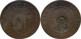 Angola
D. Maria II (1834-1854) - Crowned Shield D. Maria II (1834-1854) 1837
Over 1/2 macuta of 1789 D. Maria I and D. Pedro III.
AG: 04.06 19,35g...
