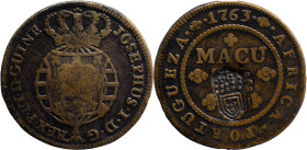 Angola
D. Maria II (1834-1854) - Crowned Shield Countermark 
Over 1 macuta of 1763 D. José I.
AG: 05.02 33,13g
Very Fine

Angola
D. Maria II (1...