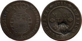 Angola
D. Maria II (1834-1854) -Crowned Shield Countermark 
Over 1 macuta de 1789 D. Maria I.
AG: 05.08 35,39g
Very Fine

Angola
D. Maria II (1...